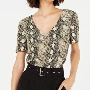 NWT Leyden Snake Print Blouse Small V Neck Short Sleeve Top Lightweight Chic